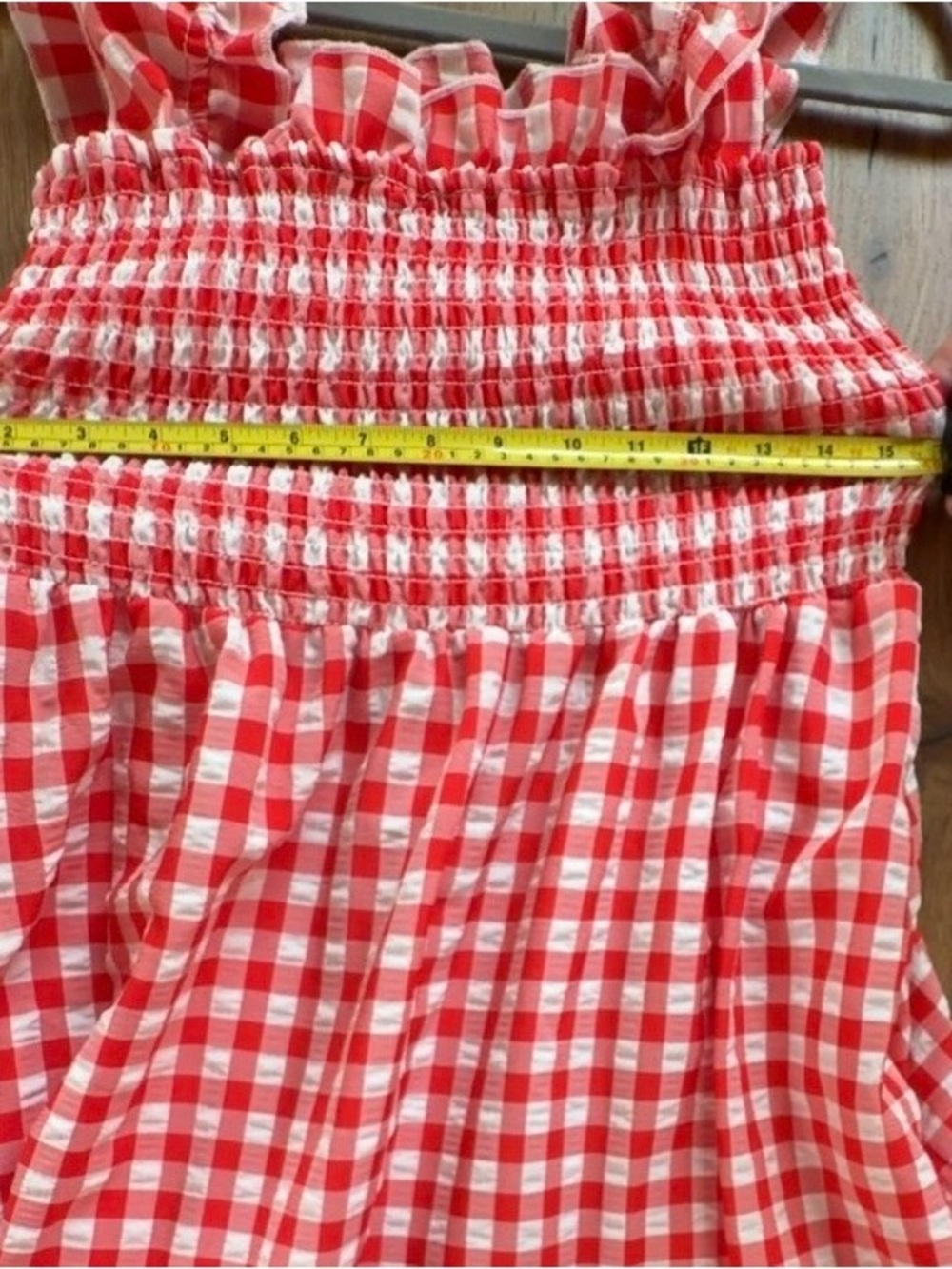 Red Gingham Smocked Sundress with Ruffle Straps - Picture 5 of 5